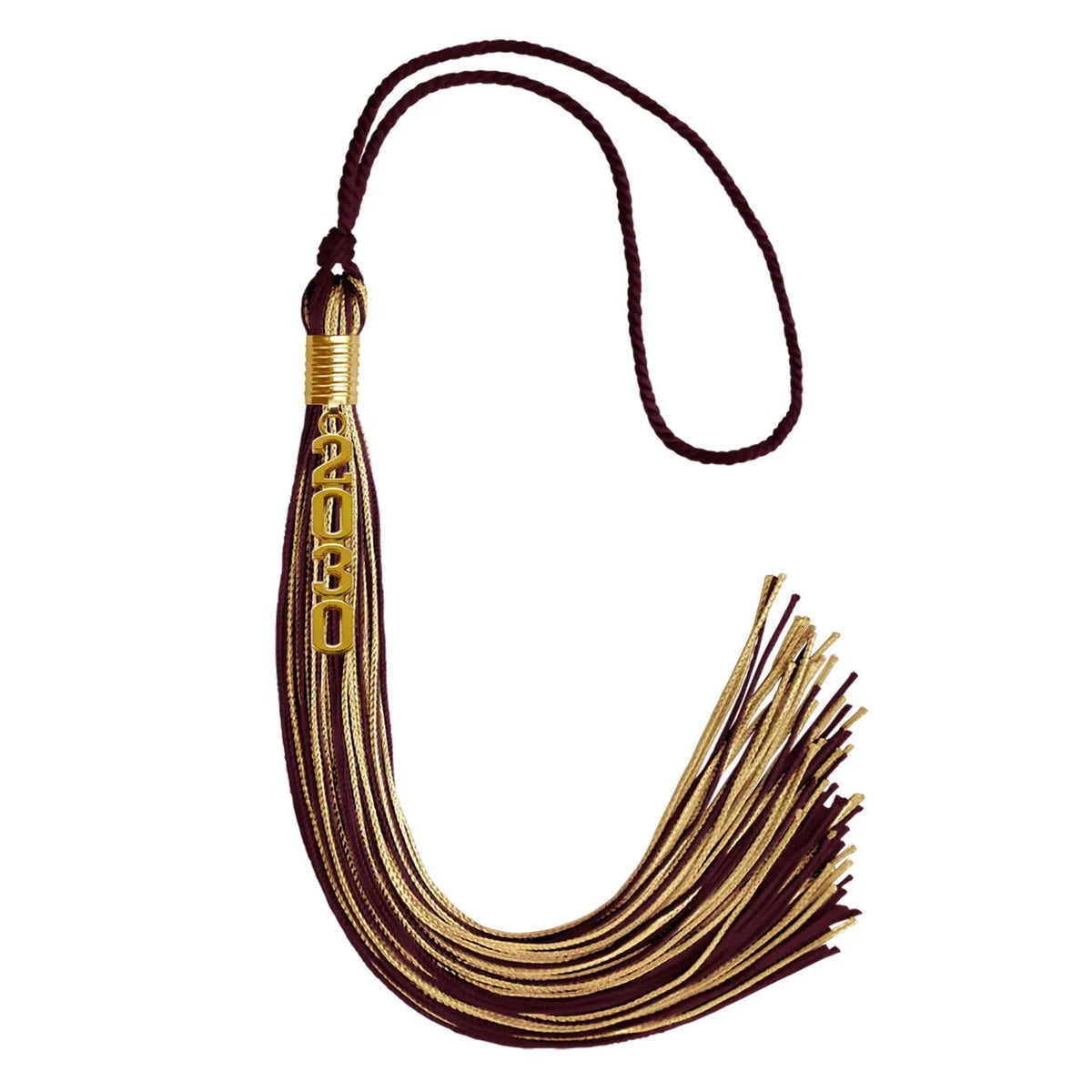 Maroon/Antique Gold Mixed Color Graduation Tassel with Gold Stacked Date Drop - Endea Graduation