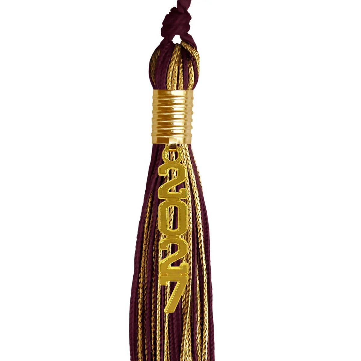 Maroon/Antique Gold Mixed Color Graduation Tassel with Gold Stacked Date Drop - Endea Graduation