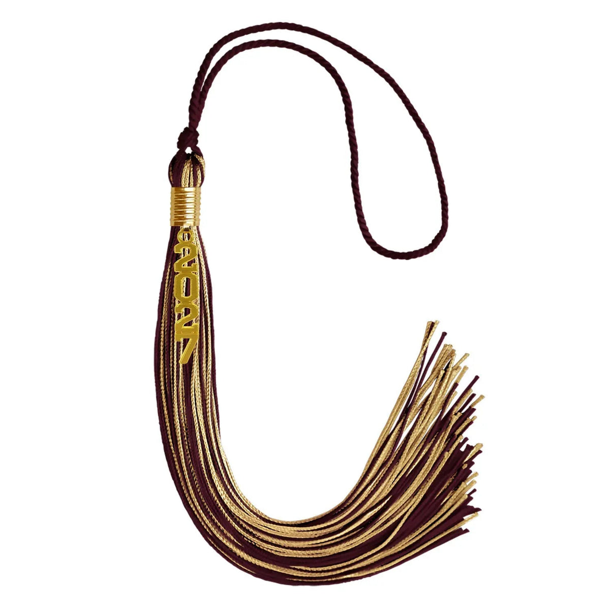 Maroon/Antique Gold Mixed Color Graduation Tassel with Gold Stacked Date Drop - Endea Graduation