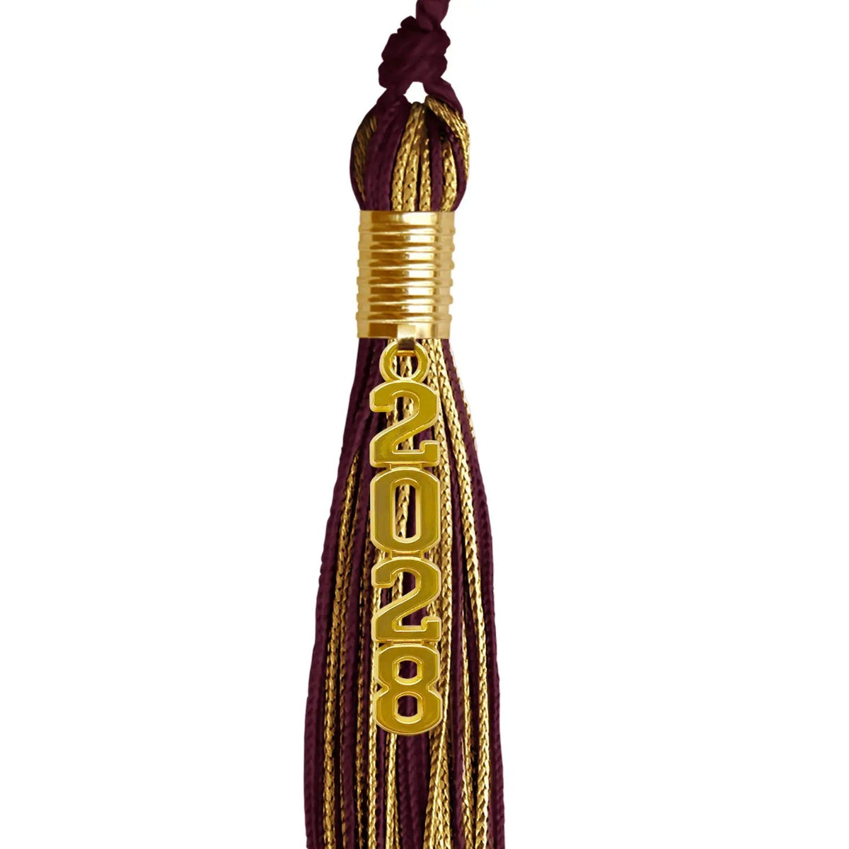 Maroon/Antique Gold Mixed Color Graduation Tassel with Gold Stacked Date Drop - Endea Graduation