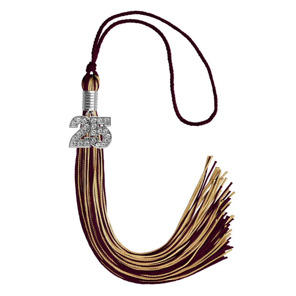 Maroon/Antique Gold Mixed Color Graduation Tassel with Silver Bling Charm - Endea Graduation