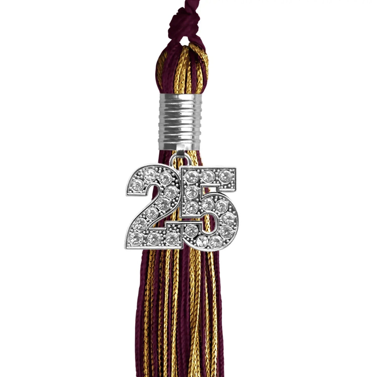 Maroon/Antique Gold Mixed Color Graduation Tassel with Silver Bling Charm - Endea Graduation