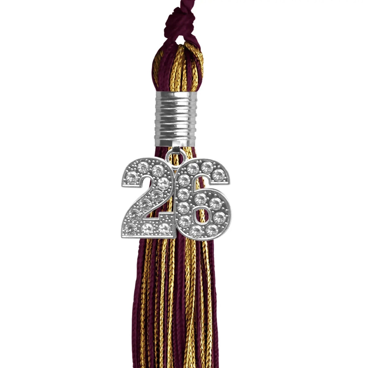 Maroon/Antique Gold Mixed Color Graduation Tassel with Silver Bling Charm - Endea Graduation