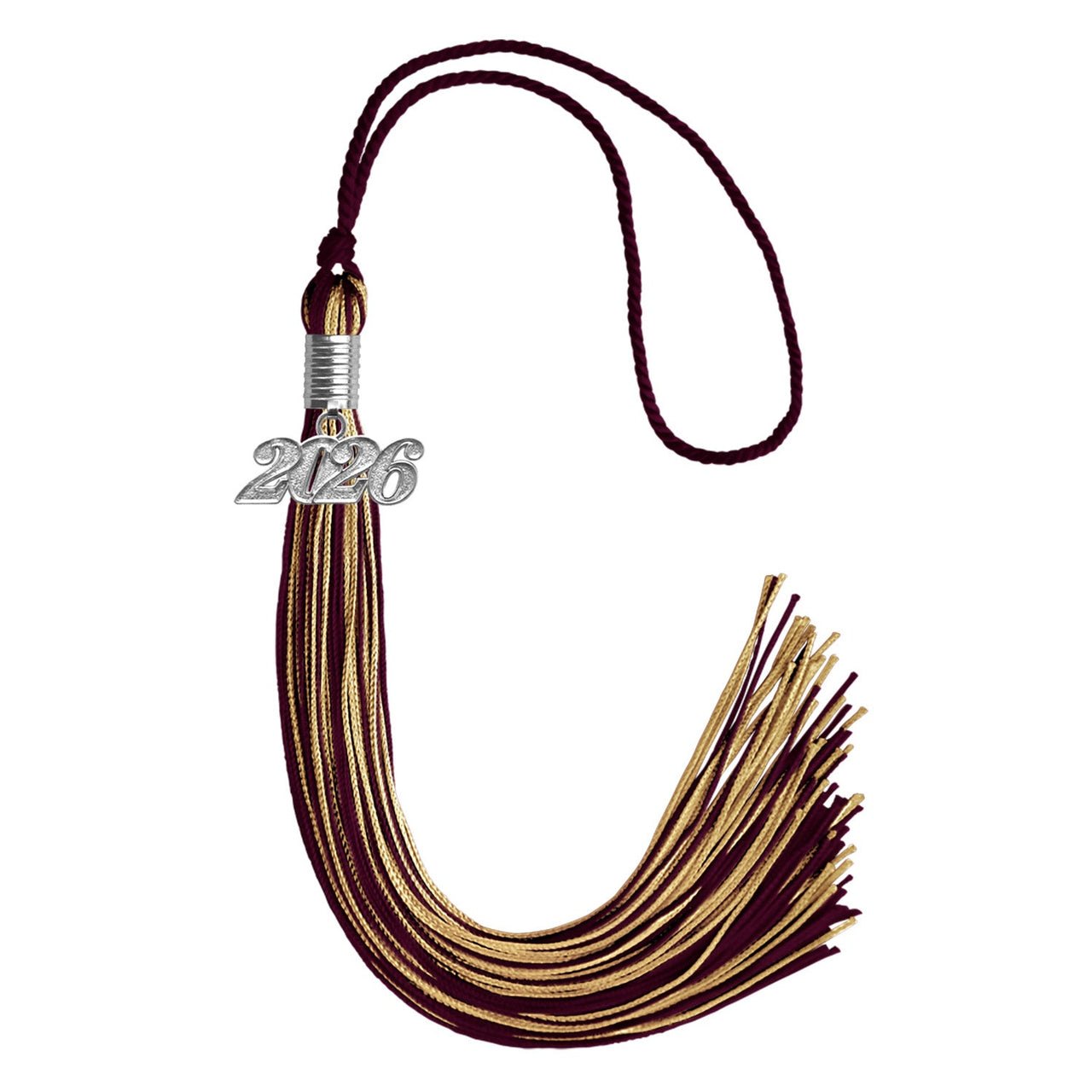Maroon/Antique Gold Mixed Color Graduation Tassel with Silver Date Drop - Endea Graduation