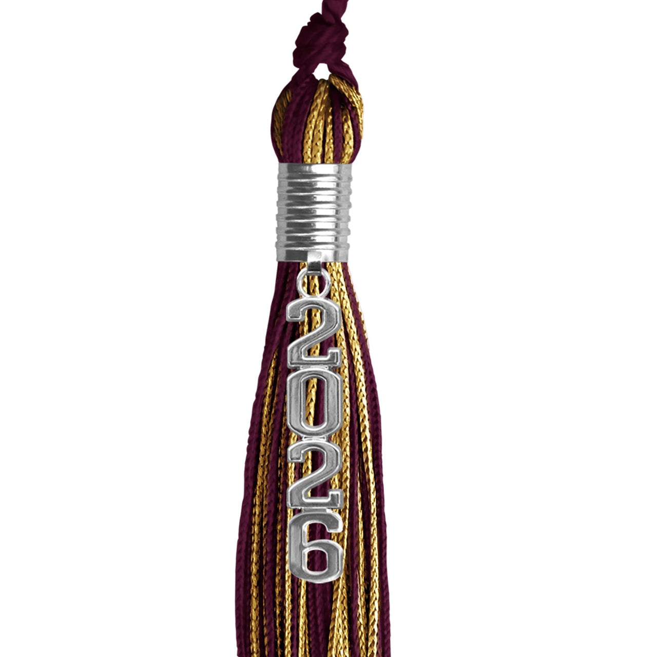 Maroon/Antique Gold Mixed Color Graduation Tassel with Stacked Silver Date Drop - Endea Graduation
