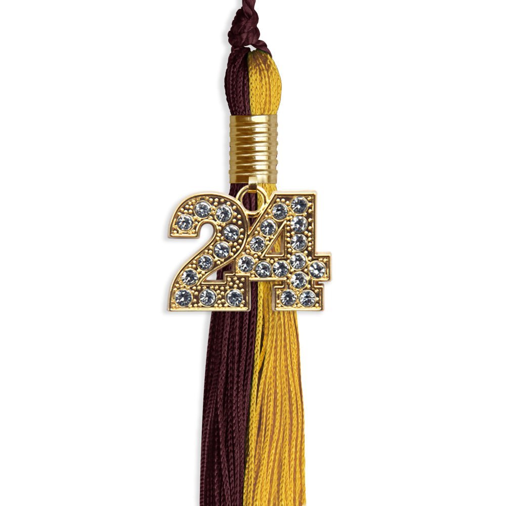 Maroon/Bright Gold Graduation Tassel with Gold Bling Charm - Endea Graduation