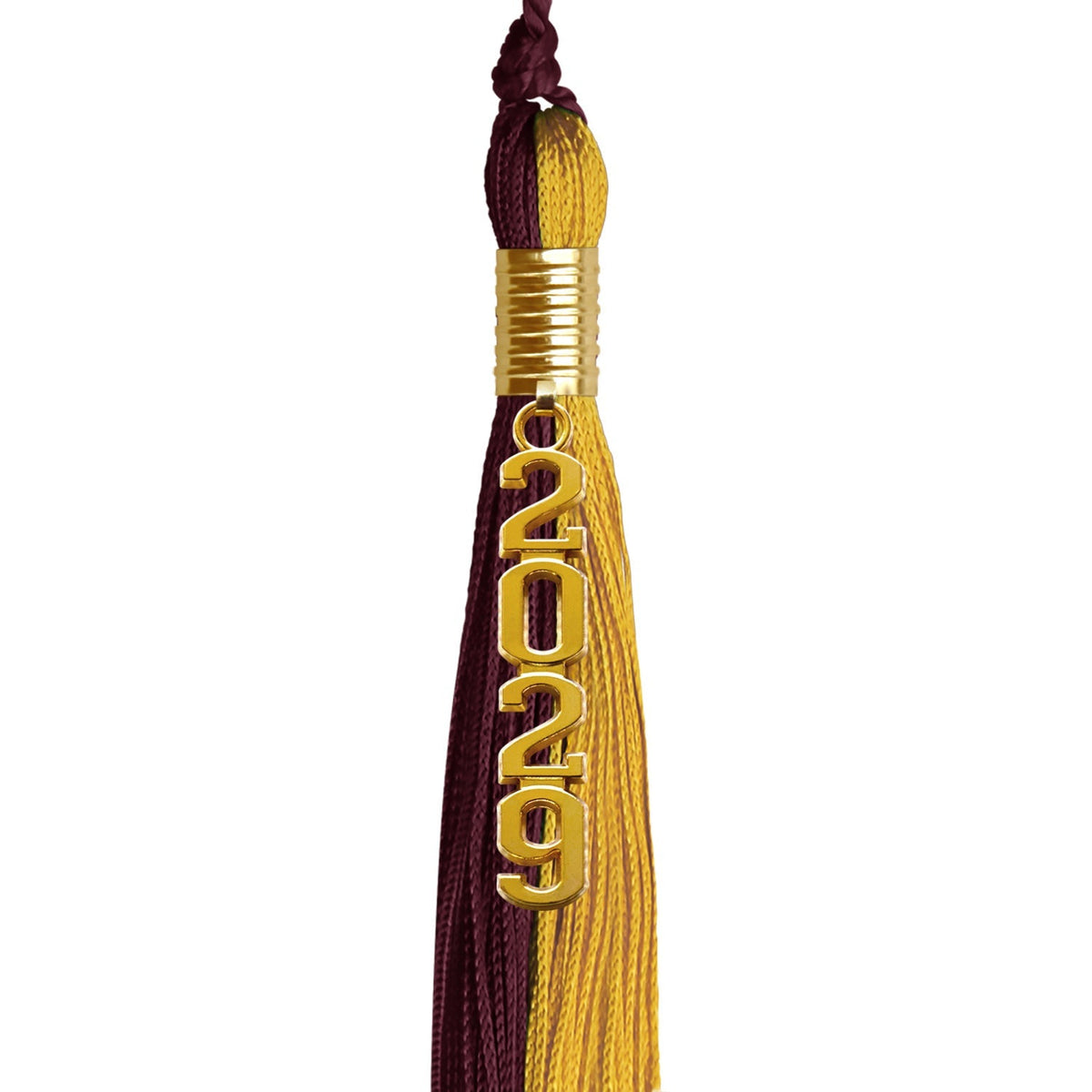 Maroon/Bright Gold Graduation Tassel with Gold Stacked Date Drop - Endea Graduation