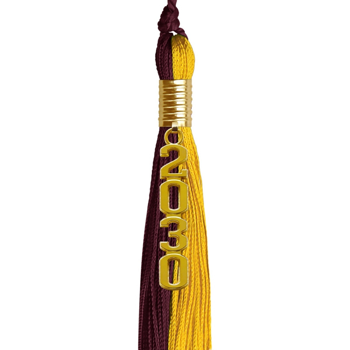 Maroon/Bright Gold Graduation Tassel with Gold Stacked Date Drop - Endea Graduation
