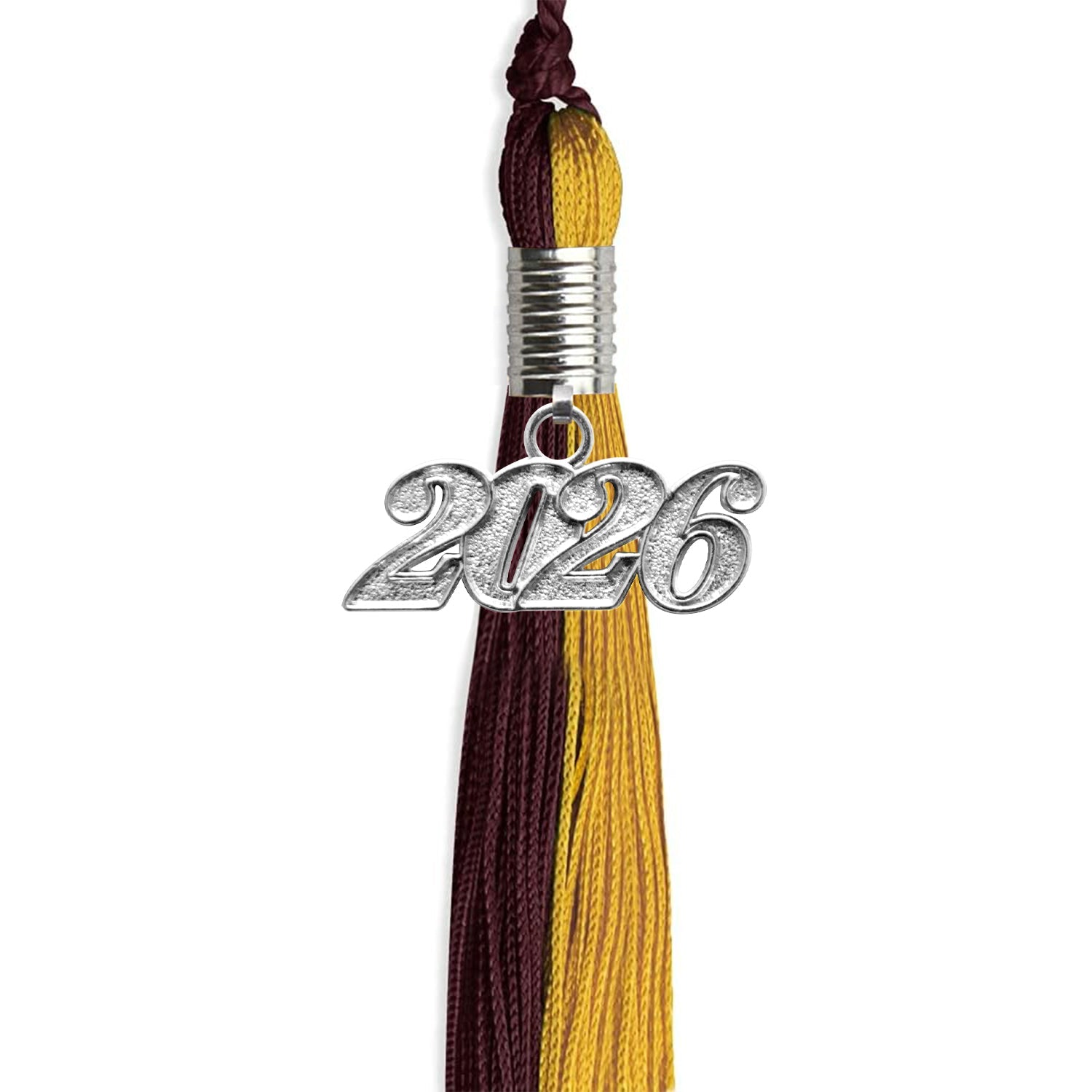 Maroon/Bright Gold Graduation Tassel with Silver Date Drop - Endea Graduation