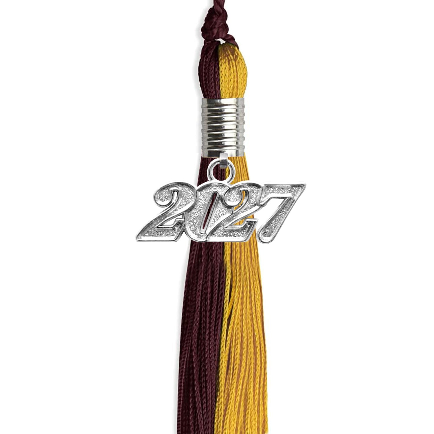 Maroon/Bright Gold Graduation Tassel with Silver Date Drop - Endea Graduation