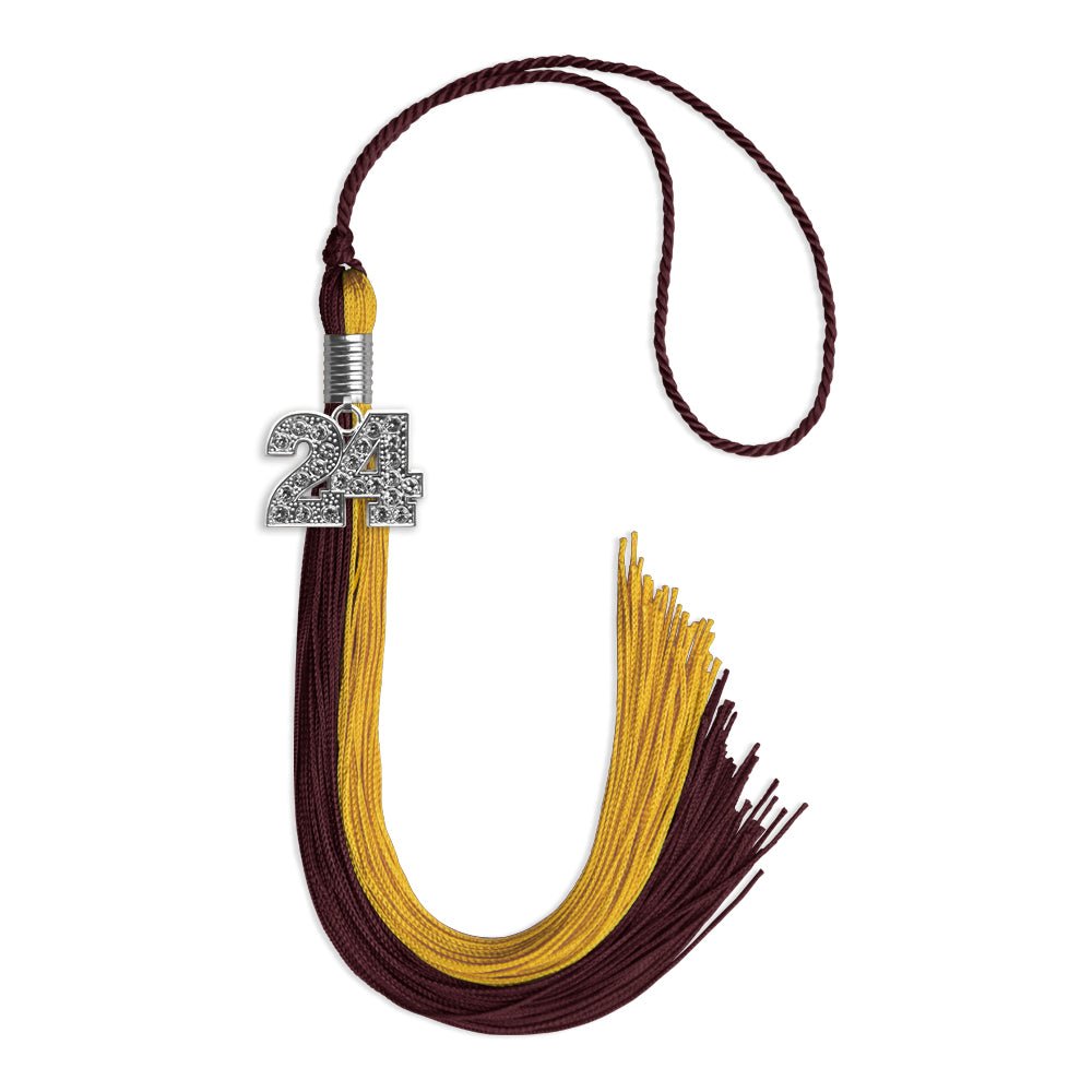 Maroon/Bright Gold Graduation Tassel with Silver Date Drop - Endea Graduation