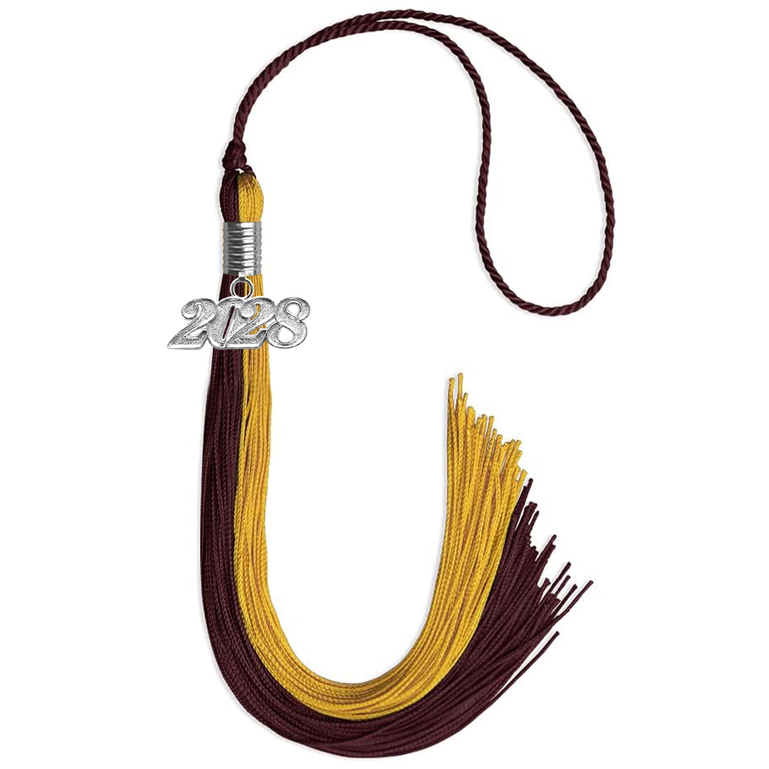 Maroon/Bright Gold Graduation Tassel with Silver Date Drop - Endea Graduation