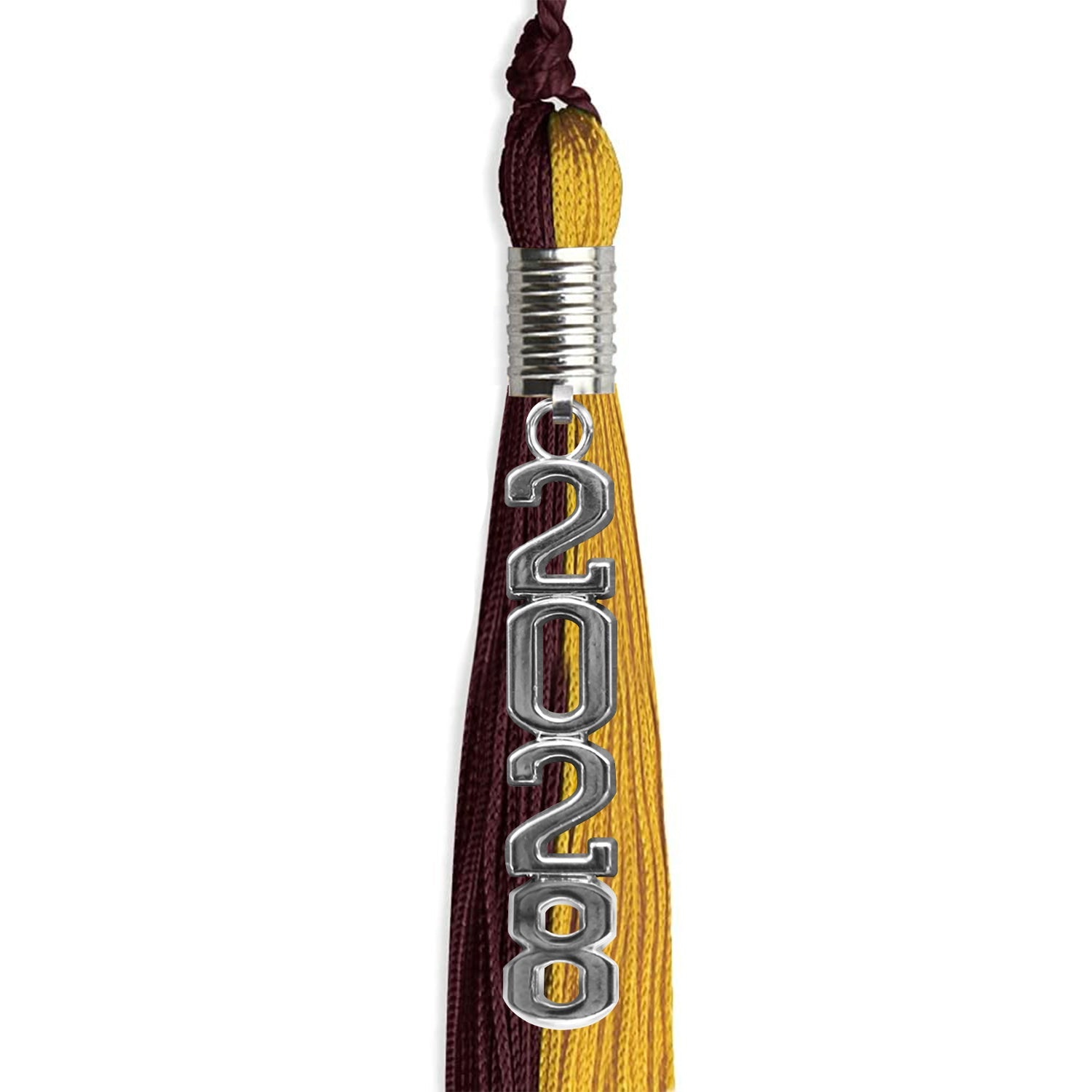 Maroon/Bright Gold Graduation Tassel with Silver Stacked Date Drop - Endea Graduation