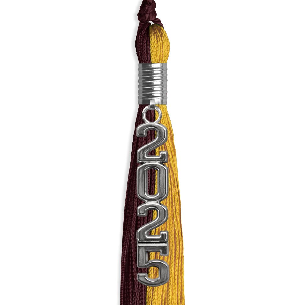 Maroon/Bright Gold Graduation Tassel with Silver Stacked Date Drop - Endea Graduation