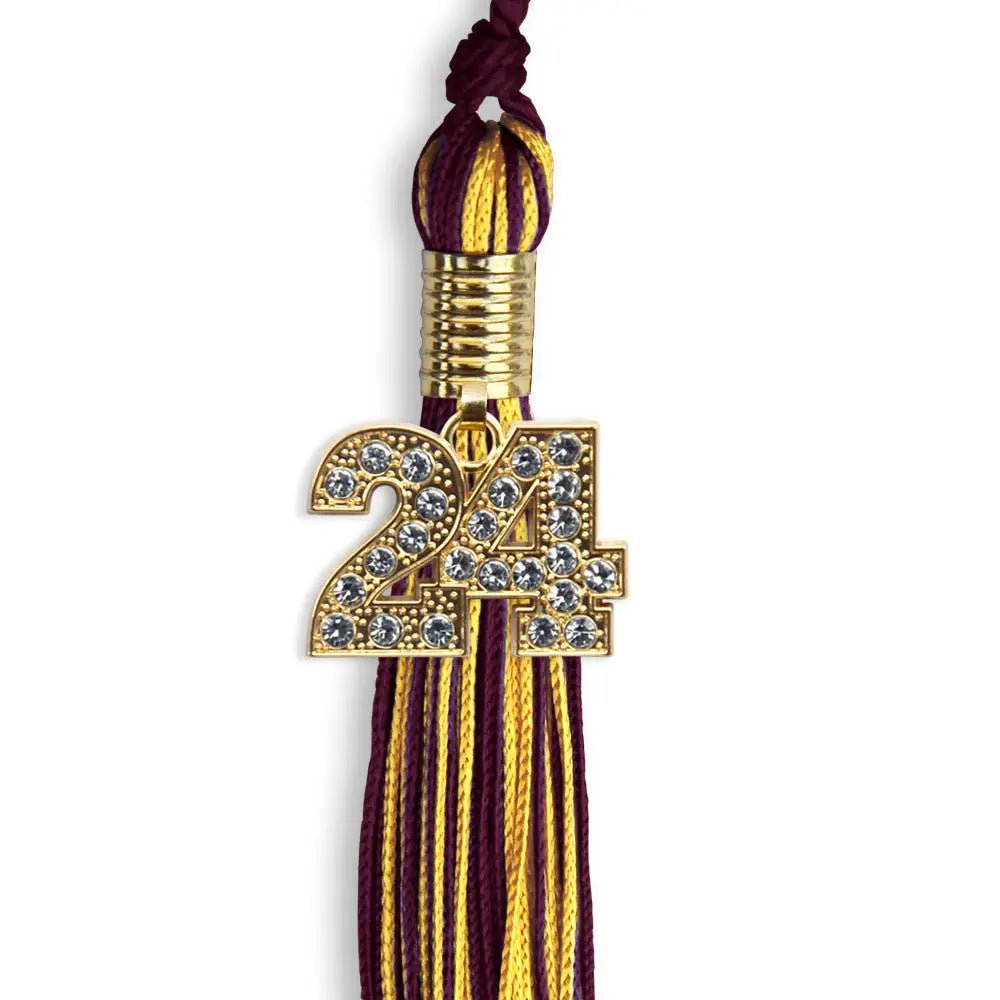 Maroon/Gold Mixed Color Graduation Tassel with Gold Bling Charm - Endea Graduation