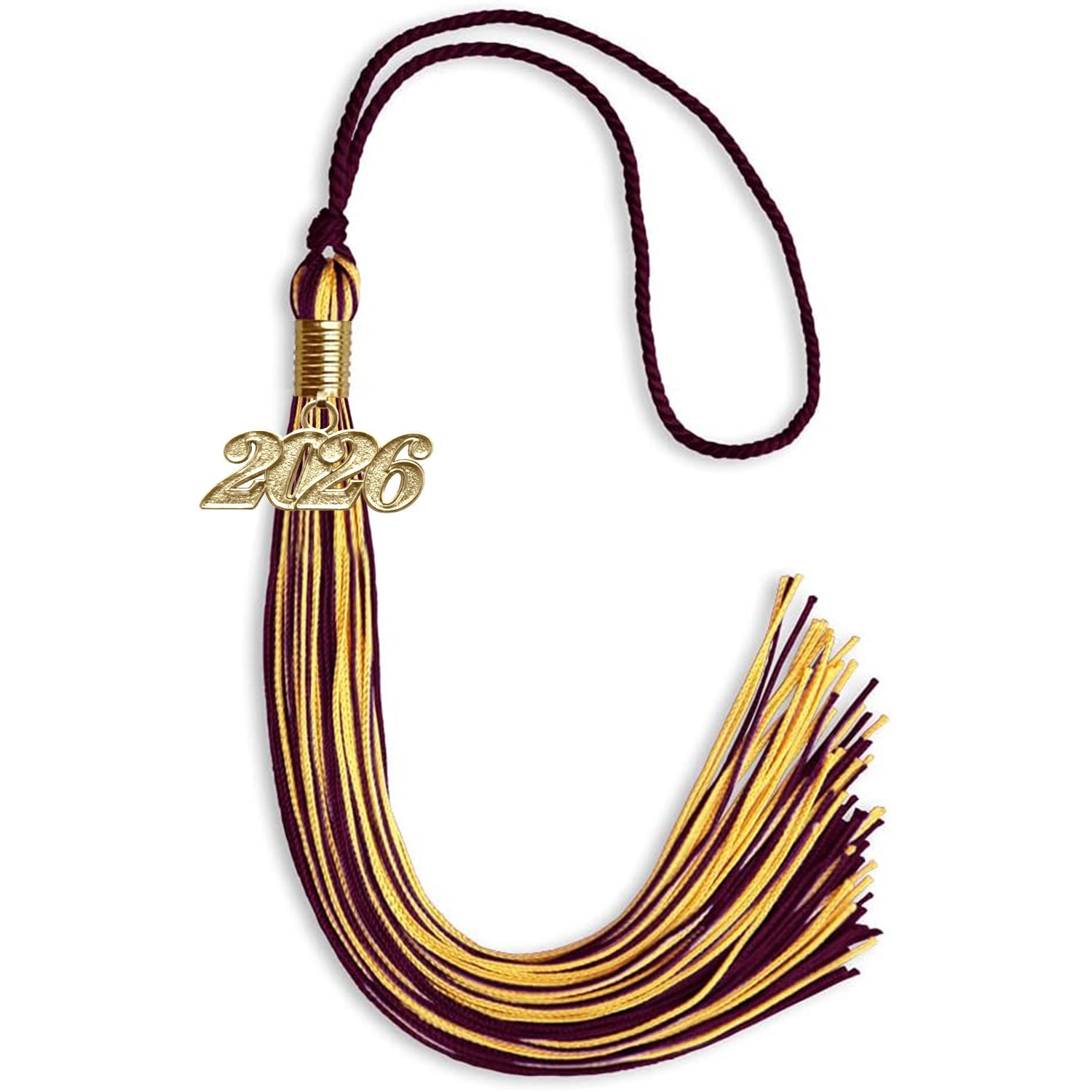 Maroon/Gold Mixed Color Graduation Tassel with Gold Date Drop - Endea Graduation