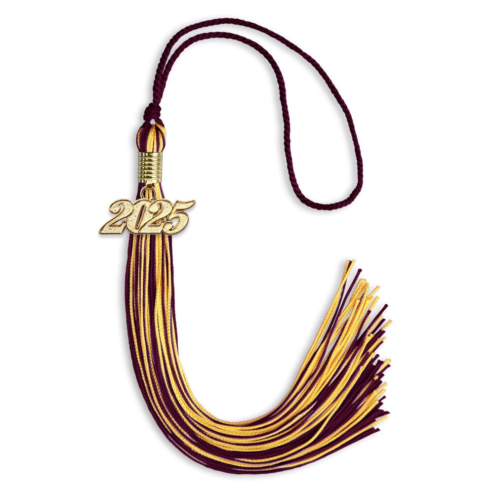 Maroon/Gold Mixed Color Graduation Tassel with Gold Date Drop - Endea Graduation