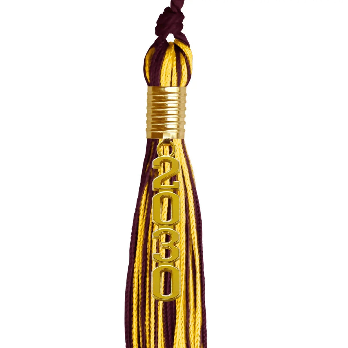 Maroon/Gold Mixed Color Graduation Tassel with Gold Stacked Date Drop - Endea Graduation
