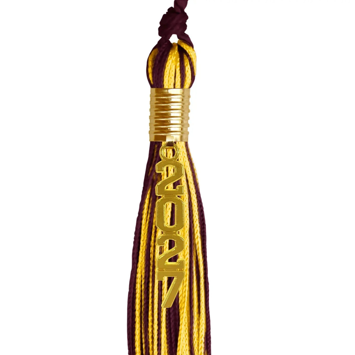 Maroon/Gold Mixed Color Graduation Tassel with Gold Stacked Date Drop - Endea Graduation