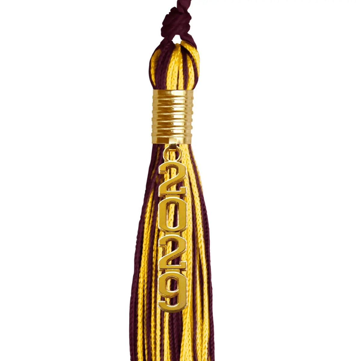 Maroon/Gold Mixed Color Graduation Tassel with Gold Stacked Date Drop - Endea Graduation