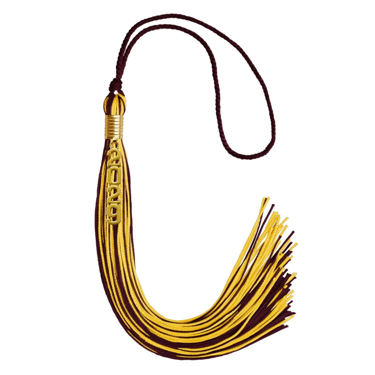 Maroon/Gold Mixed Color Graduation Tassel with Gold Stacked Date Drop - Endea Graduation