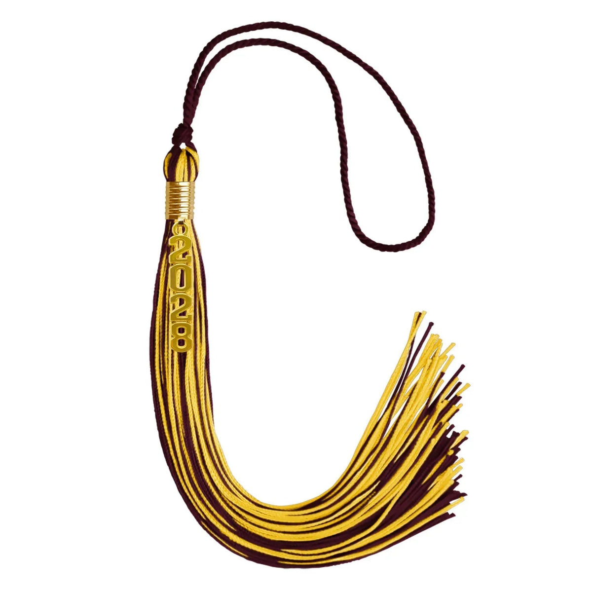 Maroon/Gold Mixed Color Graduation Tassel with Gold Stacked Date Drop - Endea Graduation