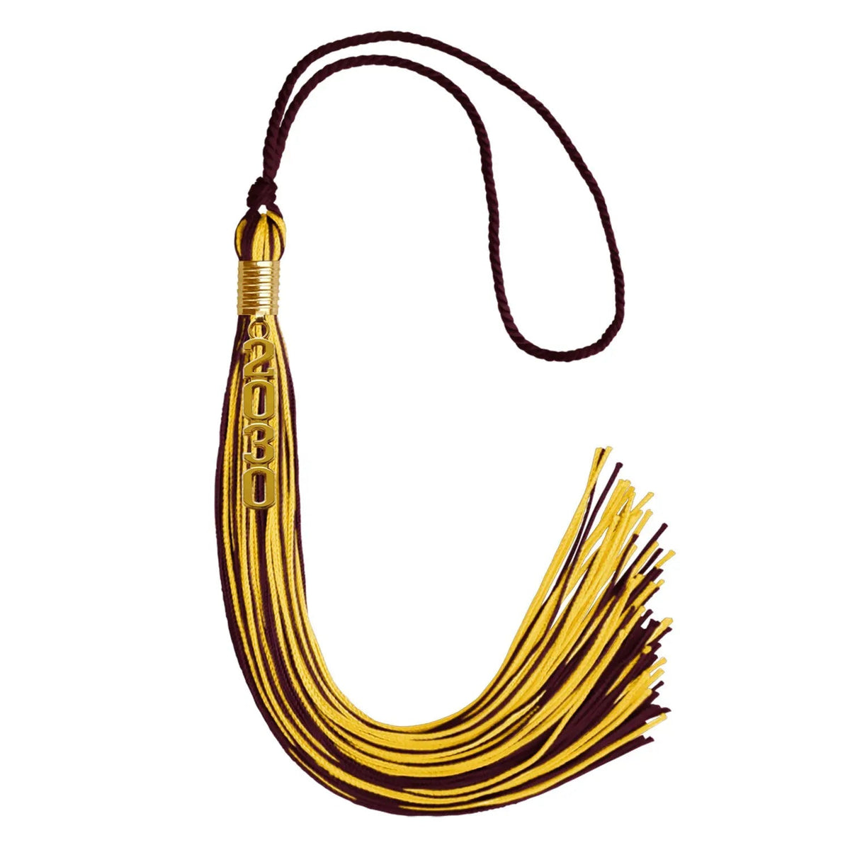 Maroon/Gold Mixed Color Graduation Tassel with Gold Stacked Date Drop - Endea Graduation