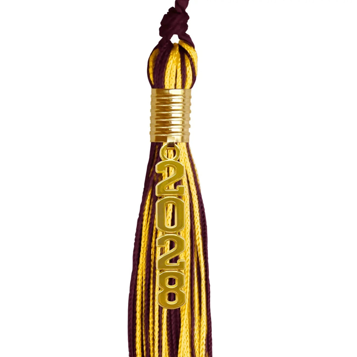 Maroon/Gold Mixed Color Graduation Tassel with Gold Stacked Date Drop - Endea Graduation