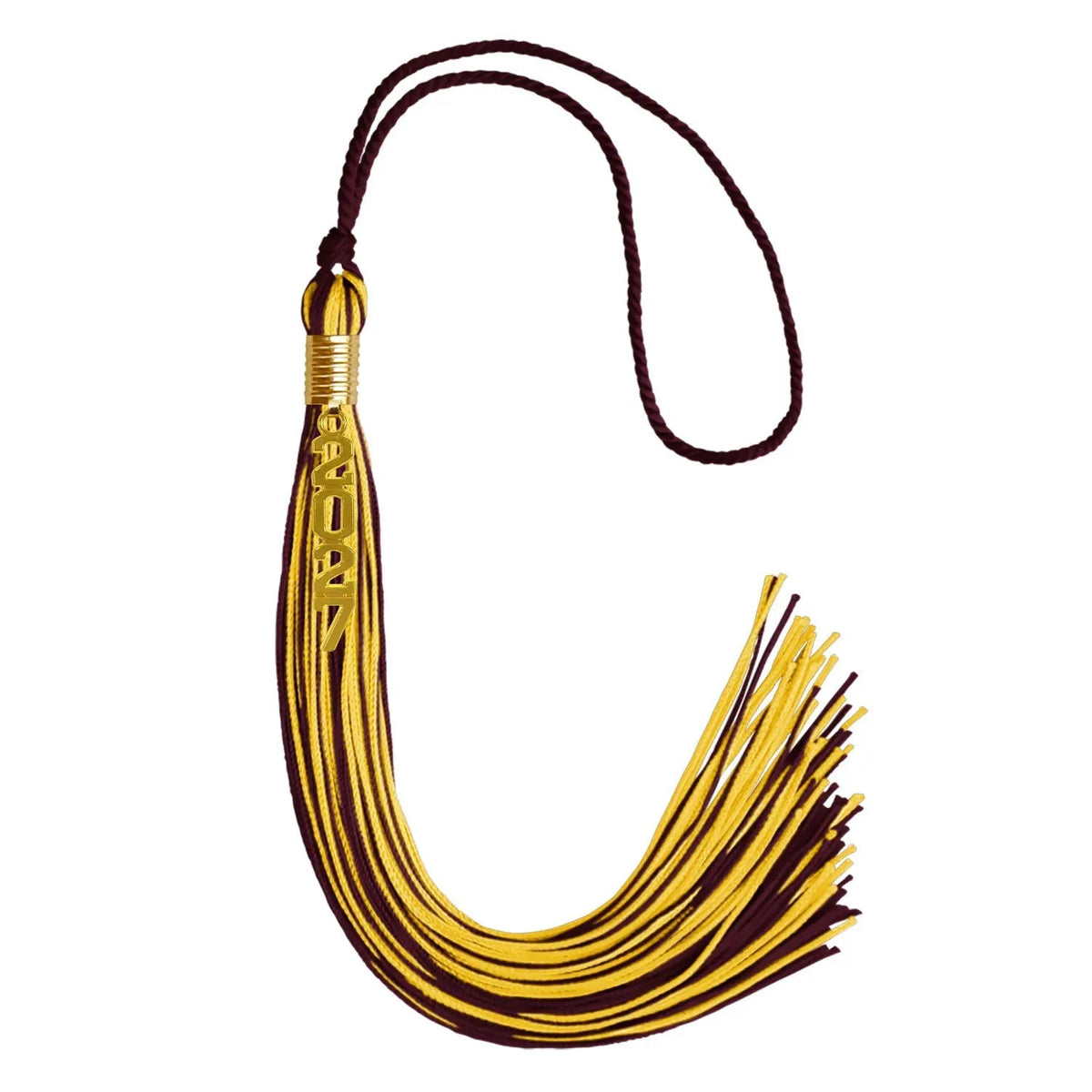 Maroon/Gold Mixed Color Graduation Tassel with Gold Stacked Date Drop - Endea Graduation