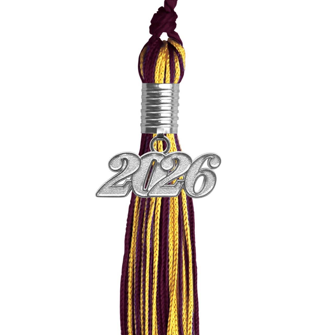 Maroon/Gold Mixed Color Graduation Tassel with Silver Date Drop - Endea Graduation