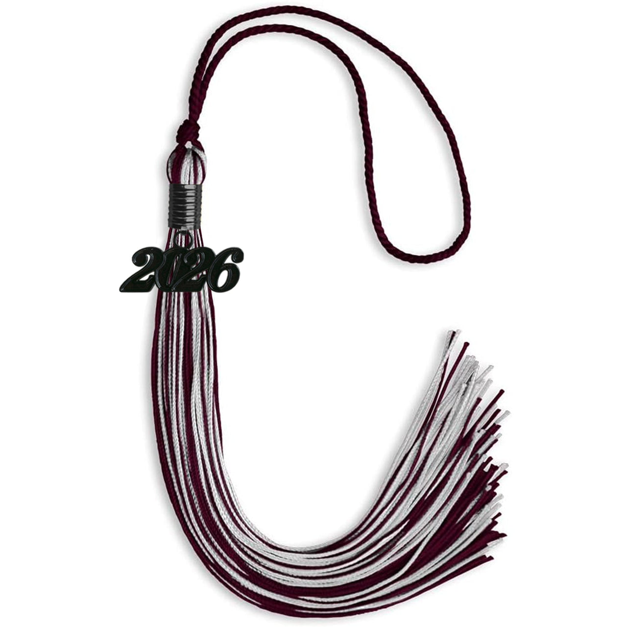 Maroon/Silver Mixed Color Graduation Tassel with Black Date Drop - Endea Graduation