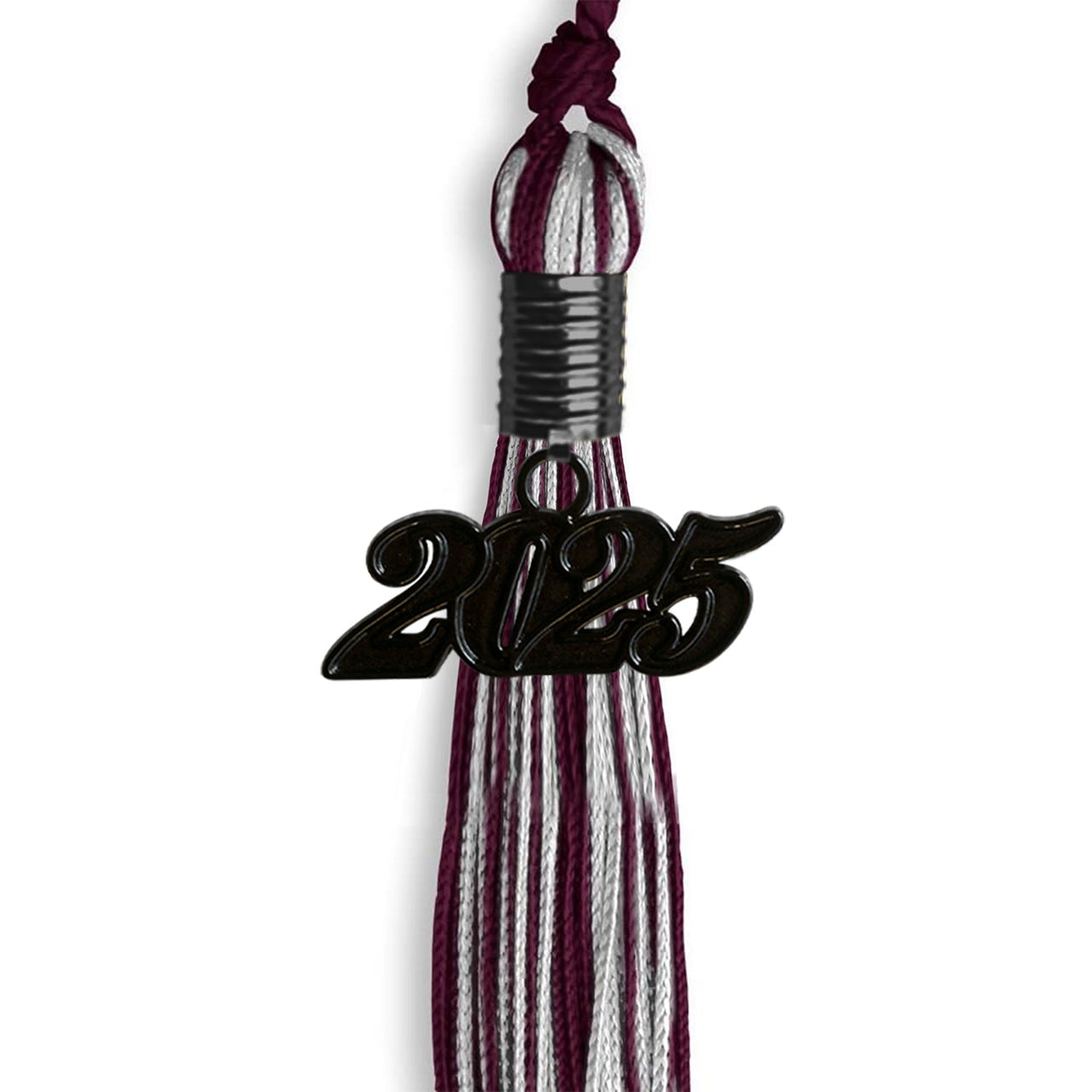 Maroon/Silver Mixed Color Graduation Tassel with Black Date Drop - Endea Graduation