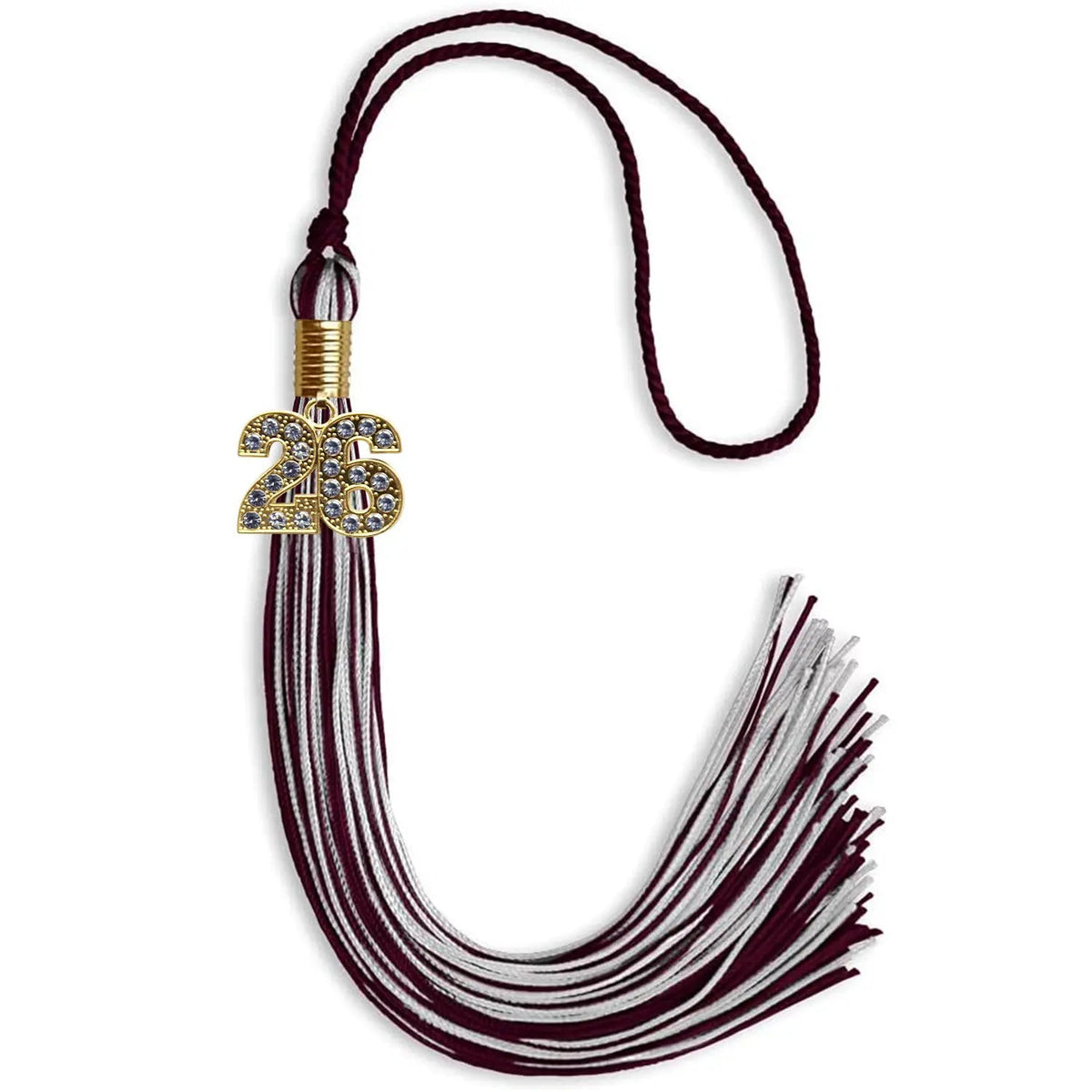 Maroon/Silver Mixed Color Graduation Tassel with Gold Bling Charm - Endea Graduation