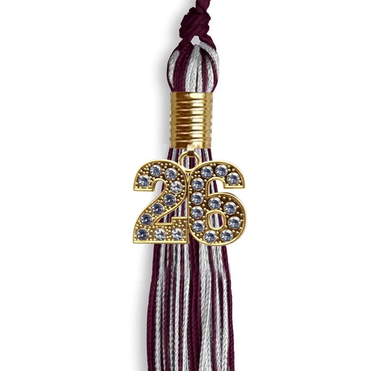 Maroon/Silver Mixed Color Graduation Tassel with Gold Bling Charm - Endea Graduation
