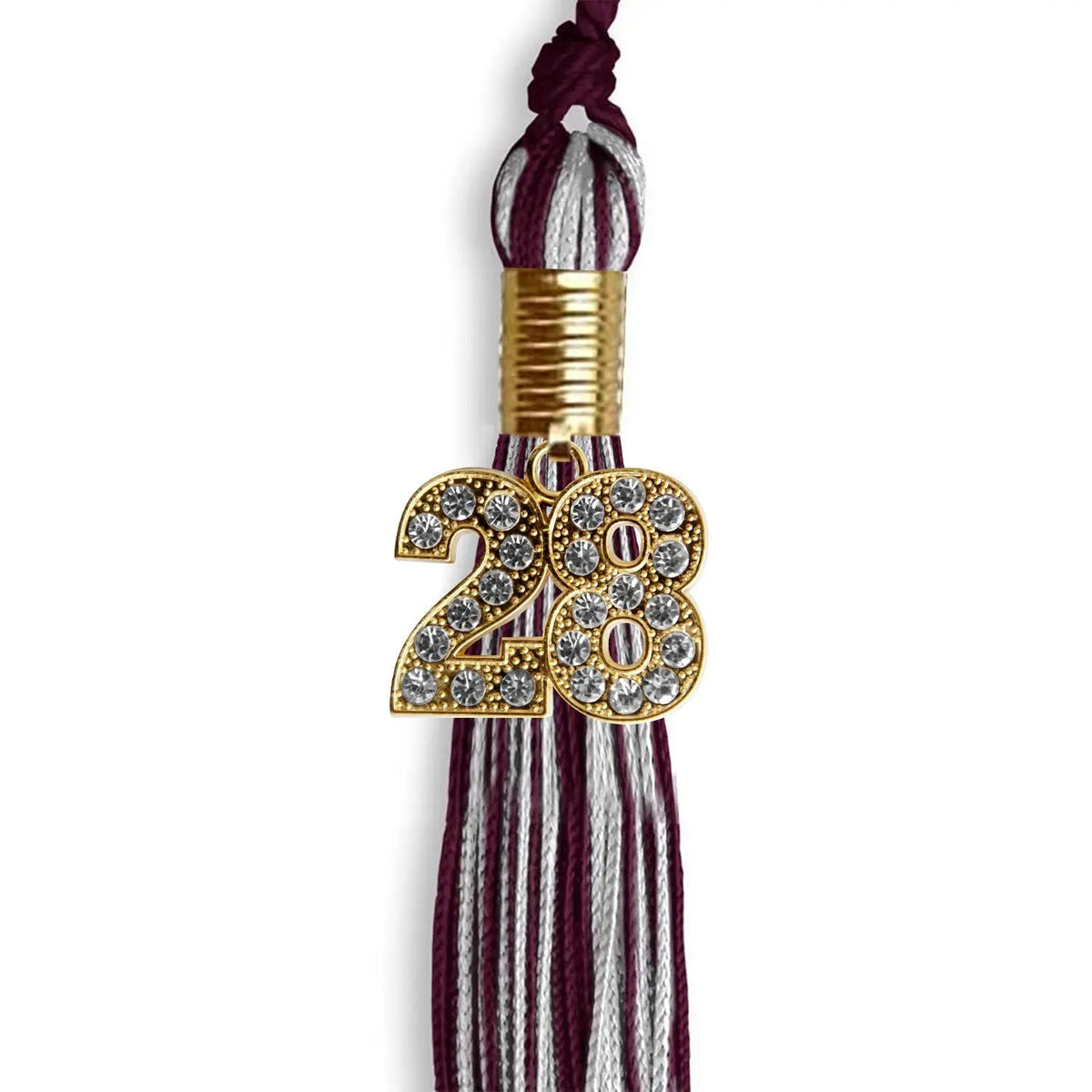 Maroon/Silver Mixed Color Graduation Tassel with Gold Bling Charm - Endea Graduation