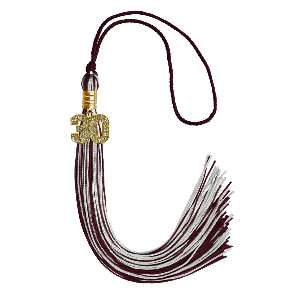 Maroon/Silver Mixed Color Graduation Tassel with Gold Bling Charm - Endea Graduation