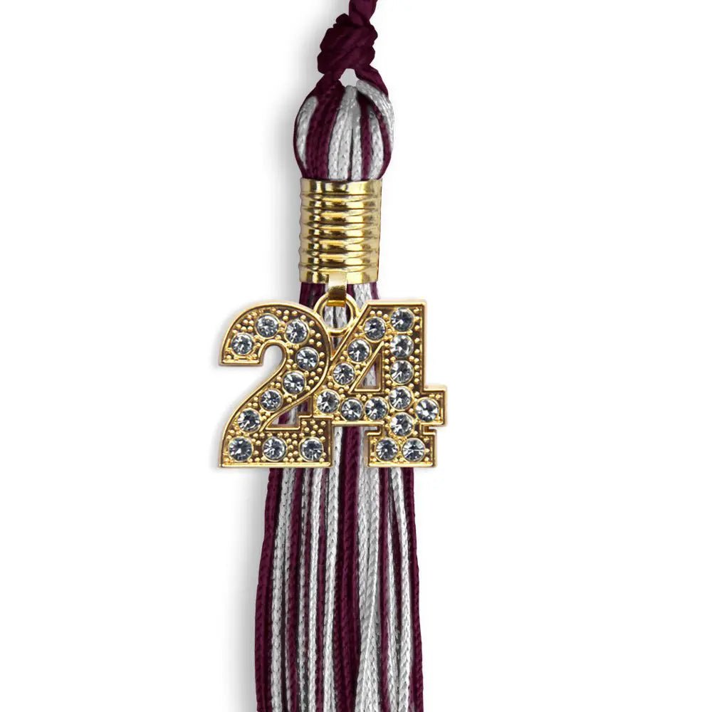 Maroon/Silver Mixed Color Graduation Tassel with Gold Bling Charm - Endea Graduation