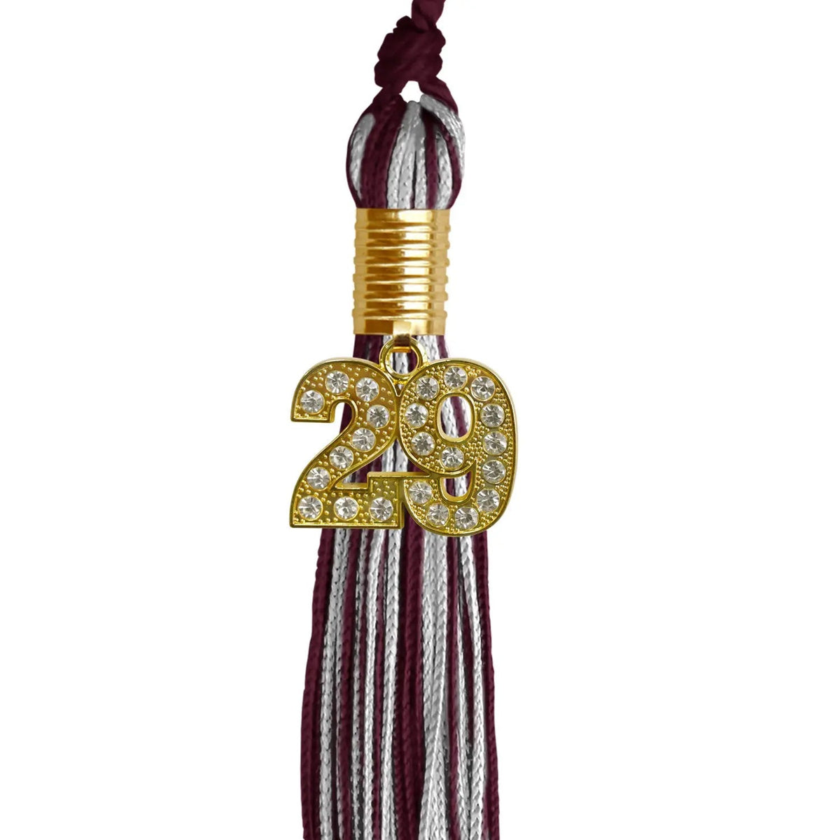 Maroon/Silver Mixed Color Graduation Tassel with Gold Bling Charm - Endea Graduation