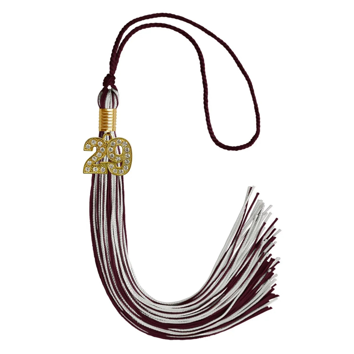 Maroon/Silver Mixed Color Graduation Tassel with Gold Bling Charm - Endea Graduation