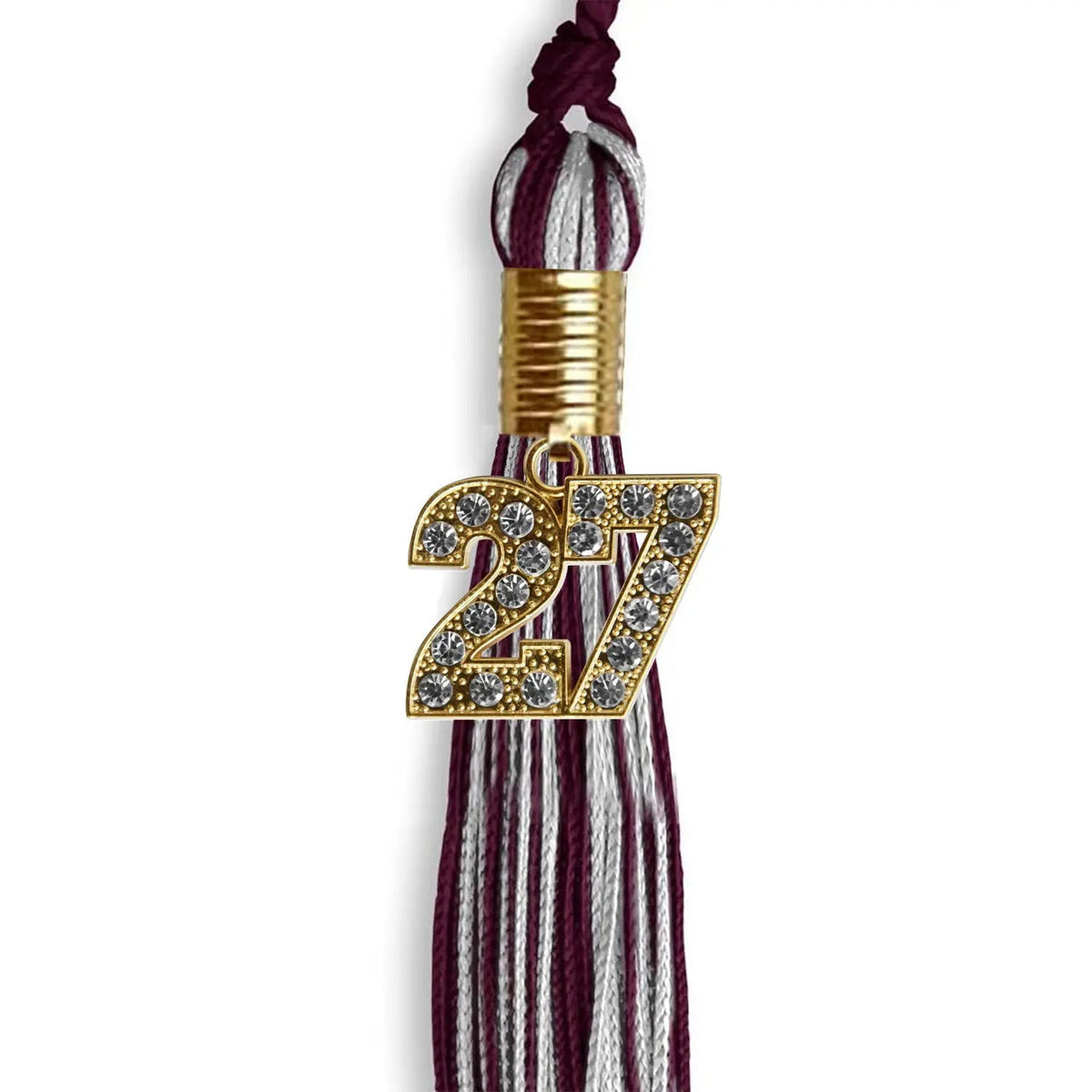 Maroon/Silver Mixed Color Graduation Tassel with Gold Bling Charm - Endea Graduation