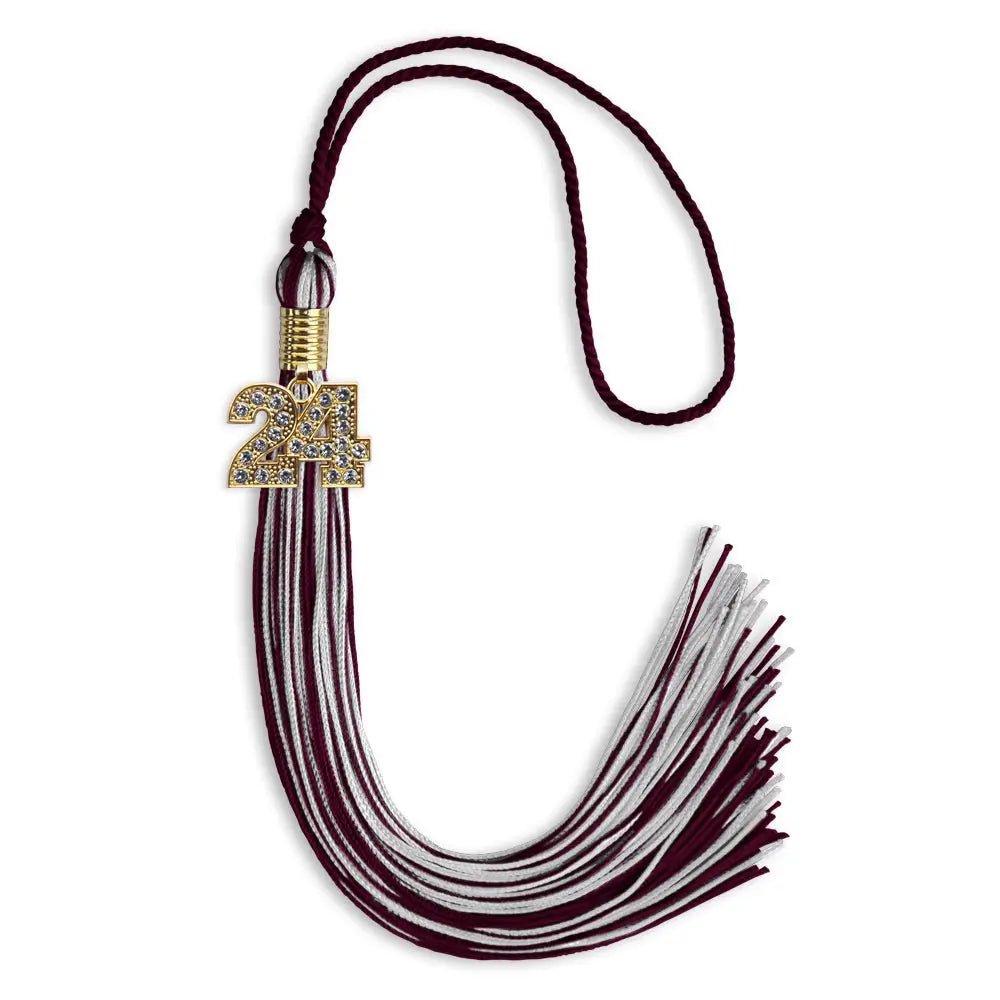 Maroon/Silver Mixed Color Graduation Tassel with Gold Bling Charm - Endea Graduation