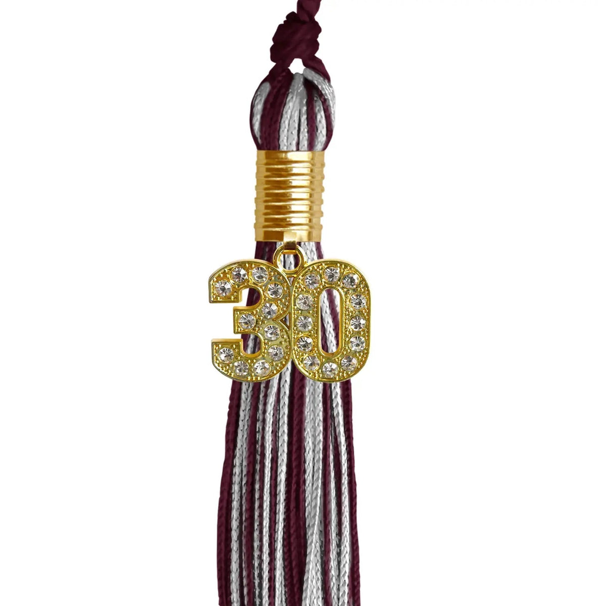 Maroon/Silver Mixed Color Graduation Tassel with Gold Bling Charm - Endea Graduation