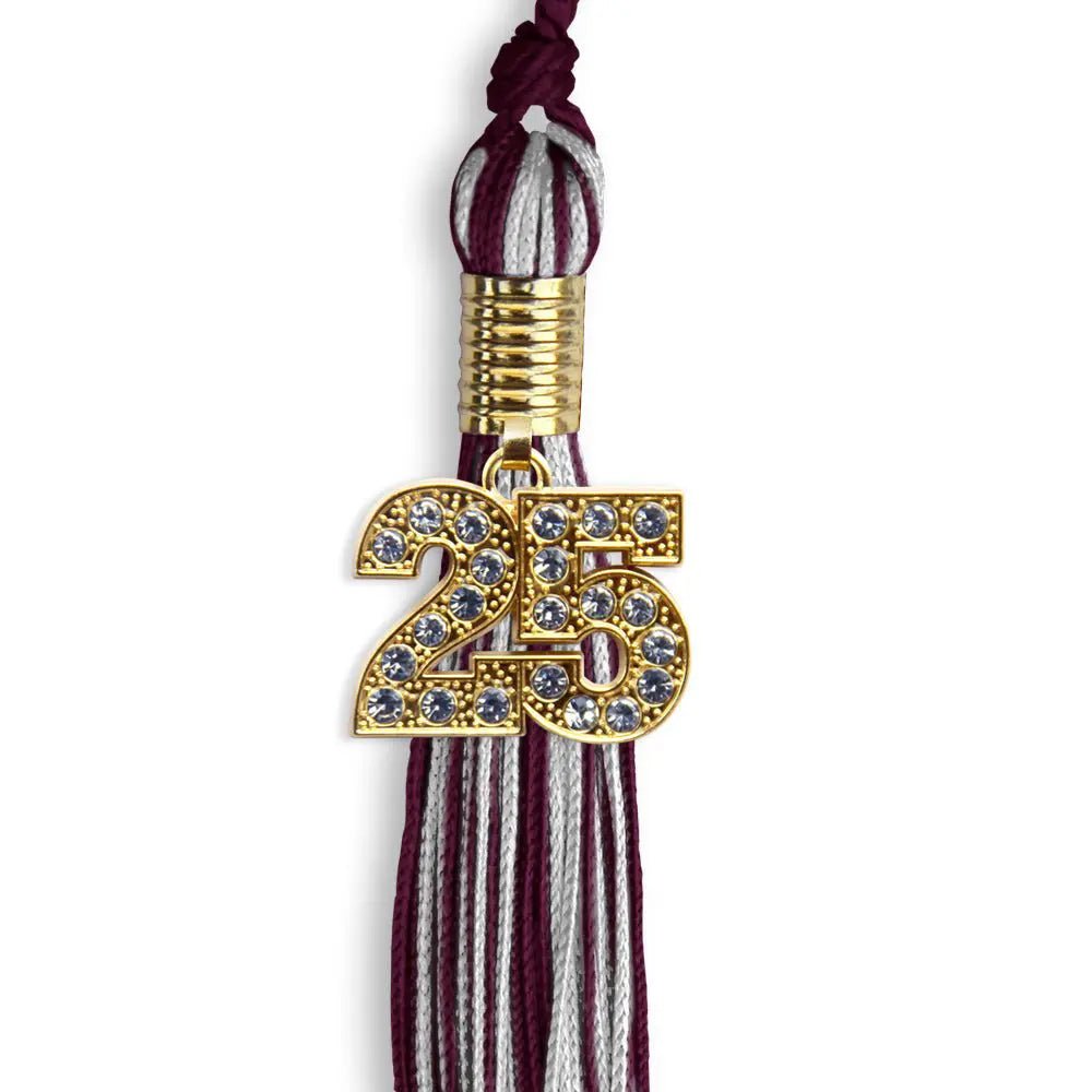 Maroon/Silver Mixed Color Graduation Tassel with Gold Bling Charm - Endea Graduation