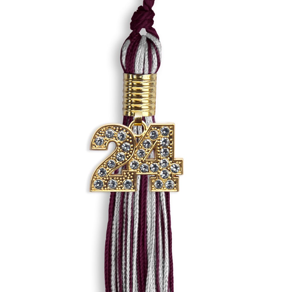 Maroon/Silver Mixed Color Graduation Tassel with Gold Date Drop - Endea Graduation