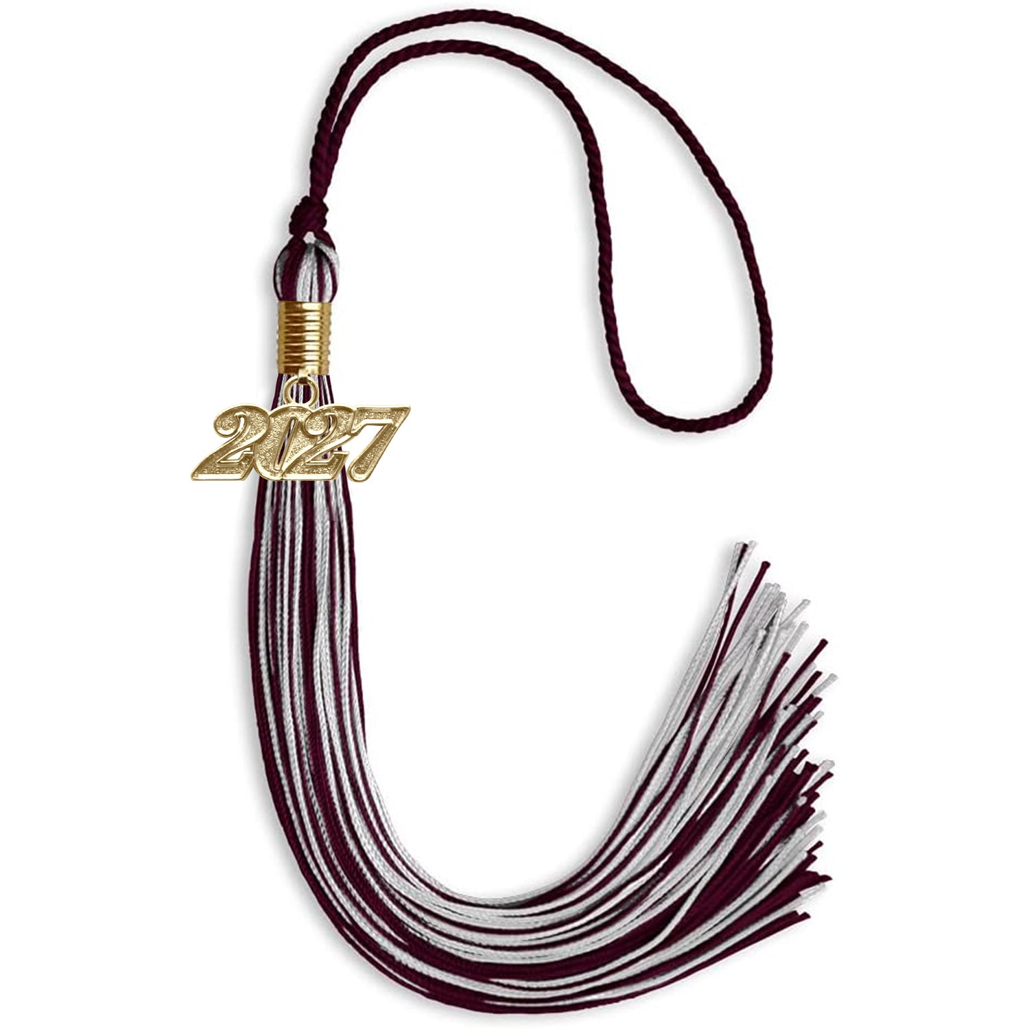 Maroon/Silver Mixed Color Graduation Tassel with Gold Date Drop - Endea Graduation