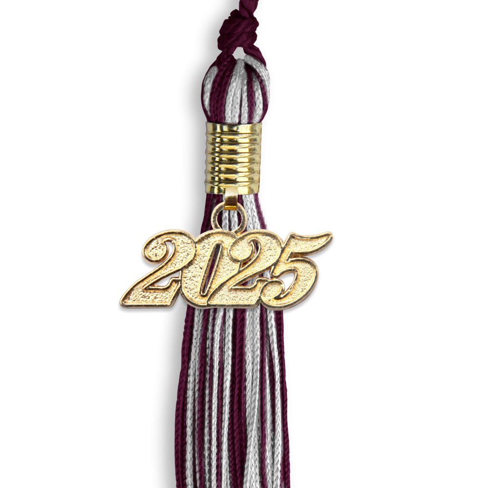 Maroon/Silver Mixed Color Graduation Tassel with Gold Date Drop - Endea Graduation