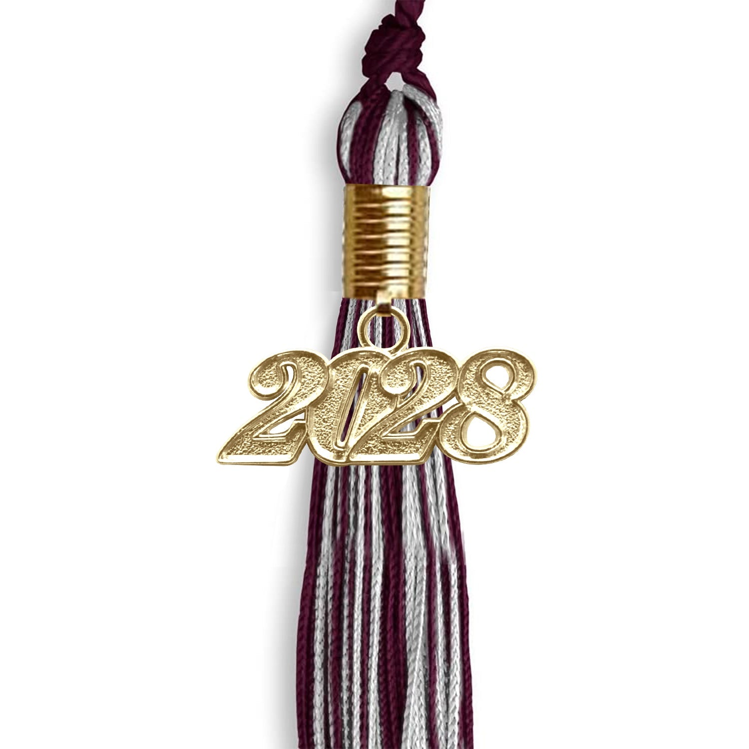 Maroon/Silver Mixed Color Graduation Tassel with Gold Date Drop - Endea Graduation