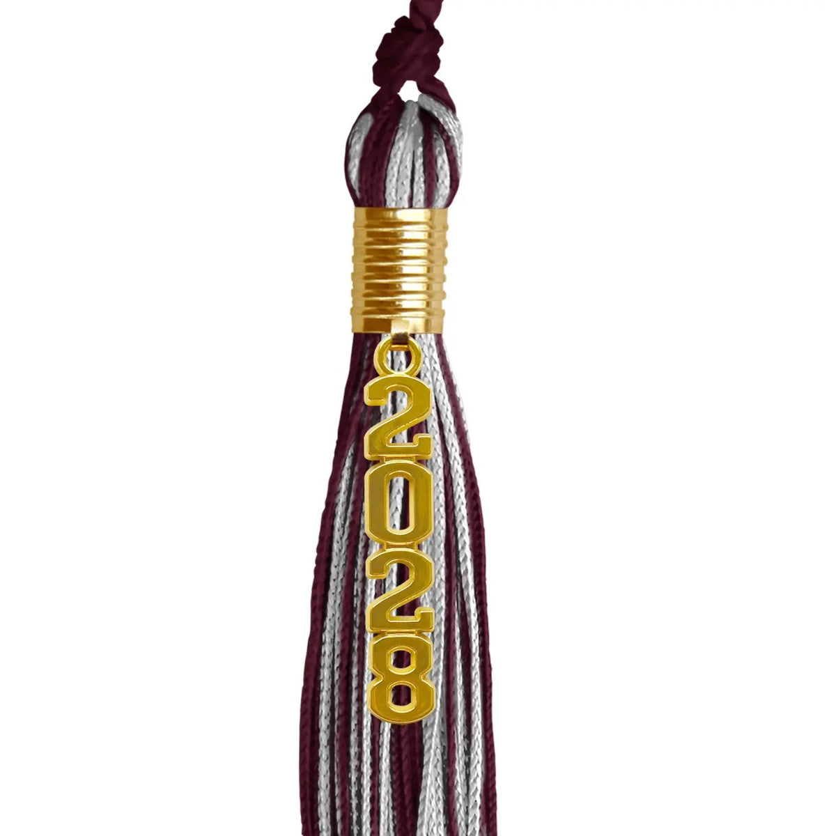 Maroon/Silver Mixed Color Graduation Tassel with Gold Stacked Date Drop - Endea Graduation
