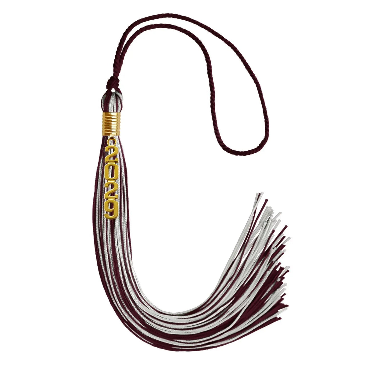Maroon/Silver Mixed Color Graduation Tassel with Gold Stacked Date Drop - Endea Graduation
