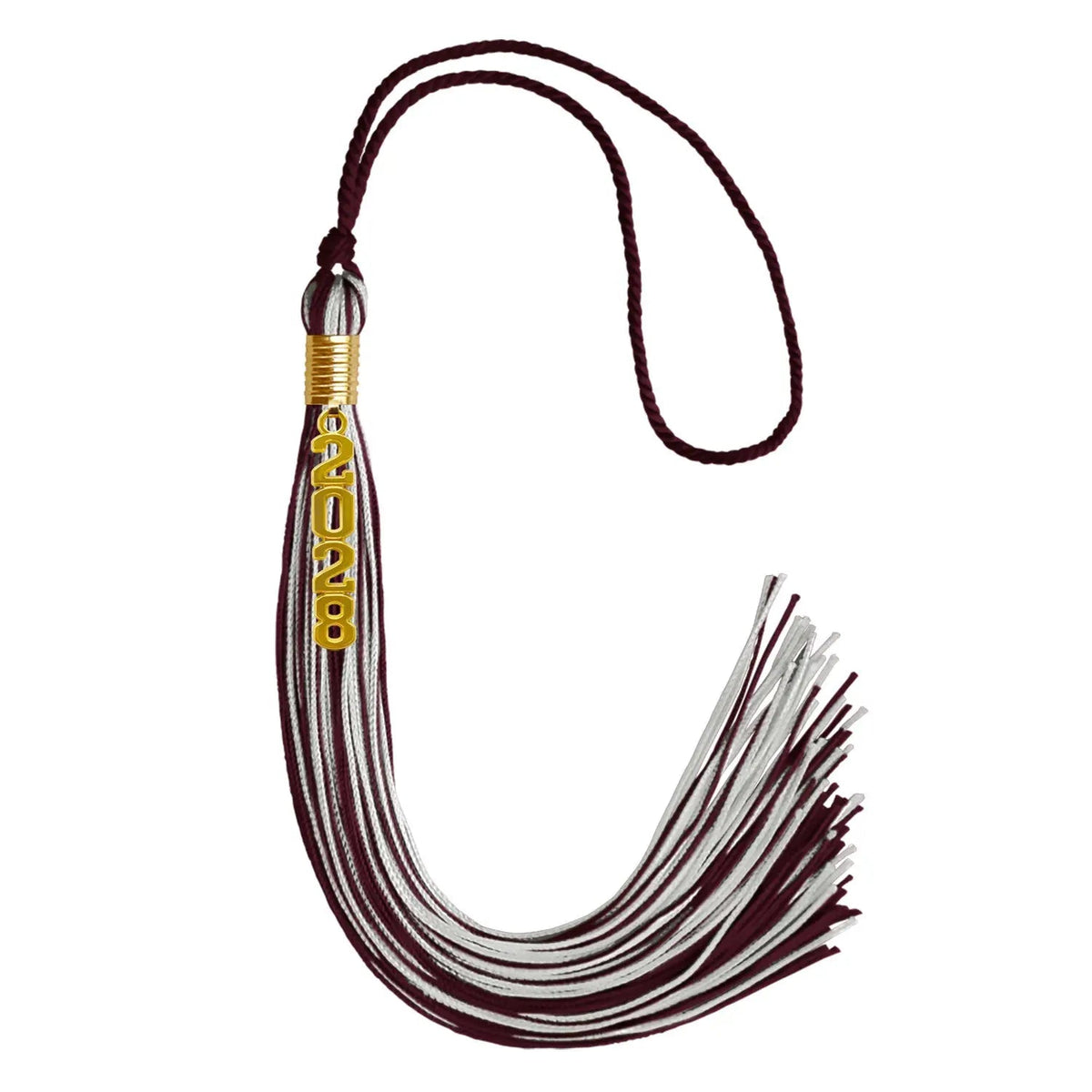 Maroon/Silver Mixed Color Graduation Tassel with Gold Stacked Date Drop - Endea Graduation